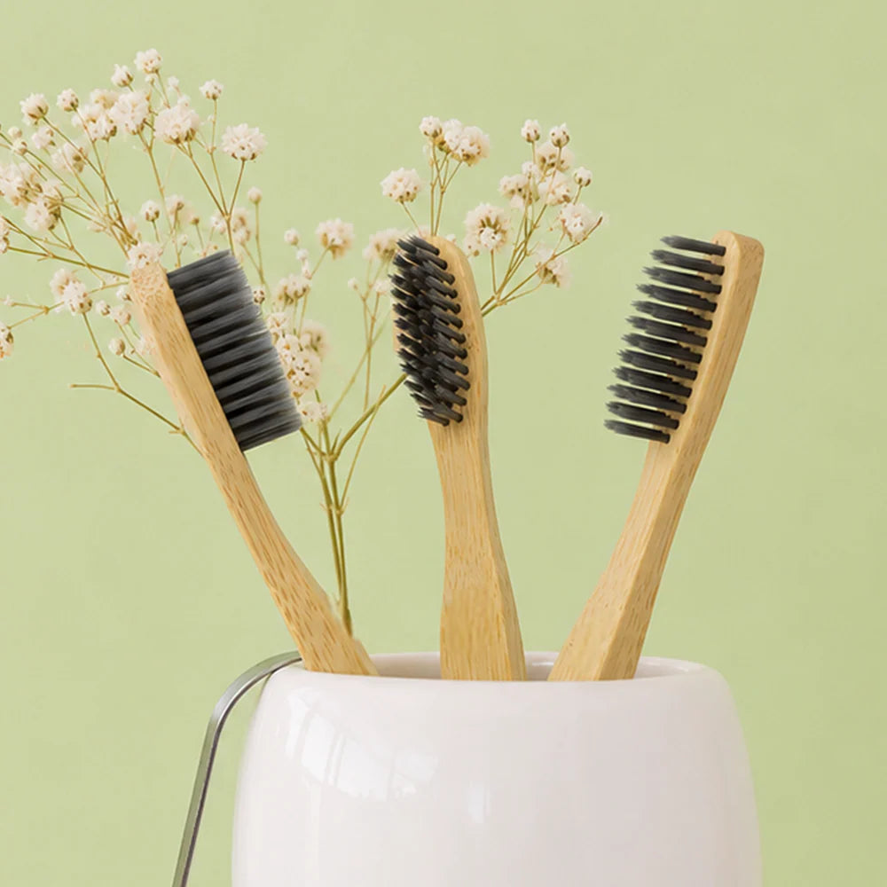Bamboo Toothbrush with Activated Charcoal Bristles, Pack of 4