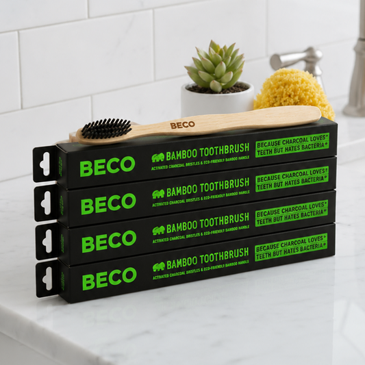 Bamboo Toothbrush with Activated Charcoal Bristles, Pack of 4