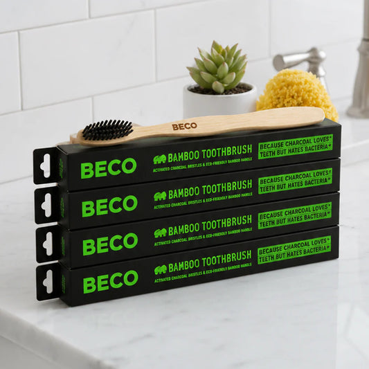 Bamboo Toothbrush with Activated Charcoal Bristles, Pack of 4